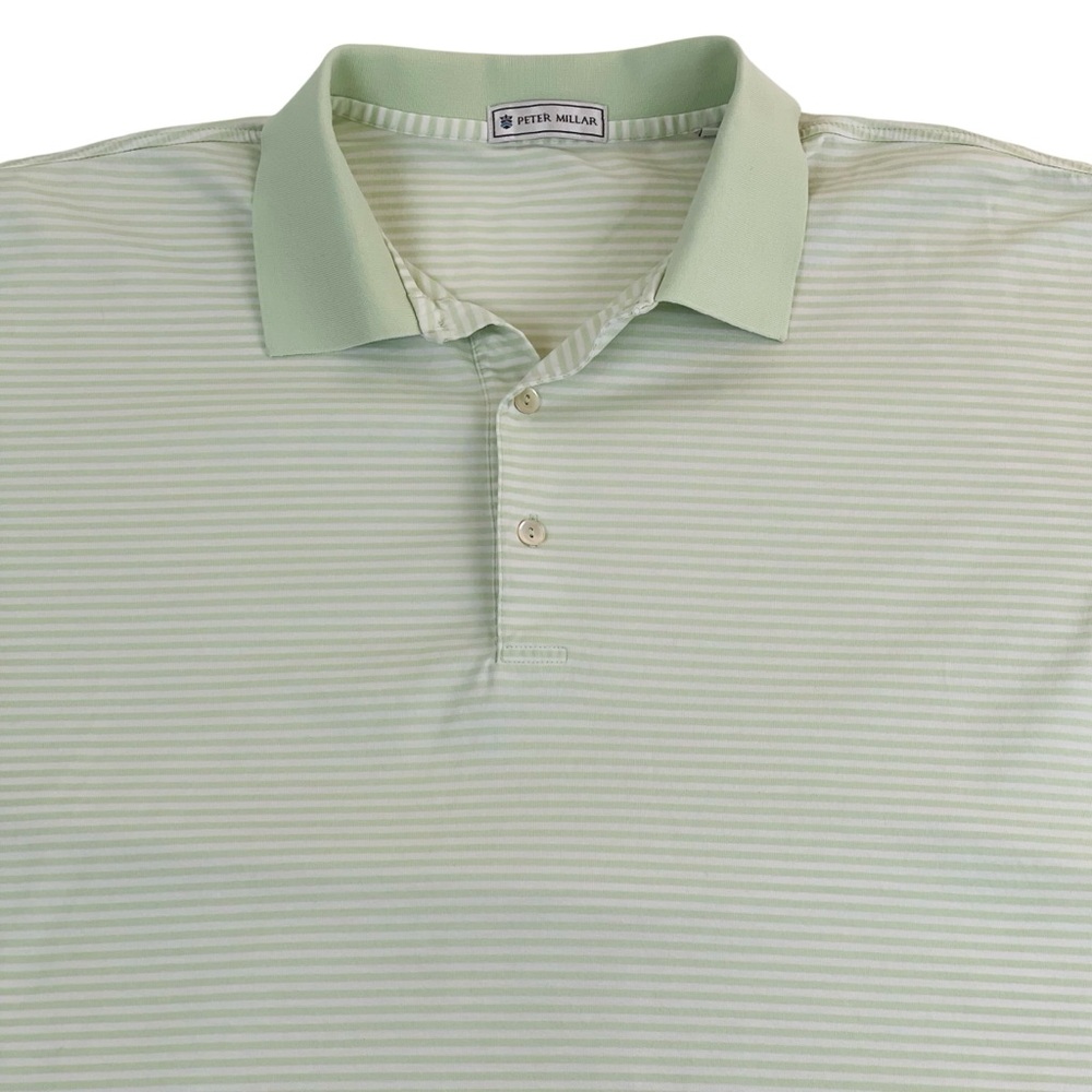 Vintage Peter Millar Polo Golf Shirt Mens Large Green White Striped Preppy